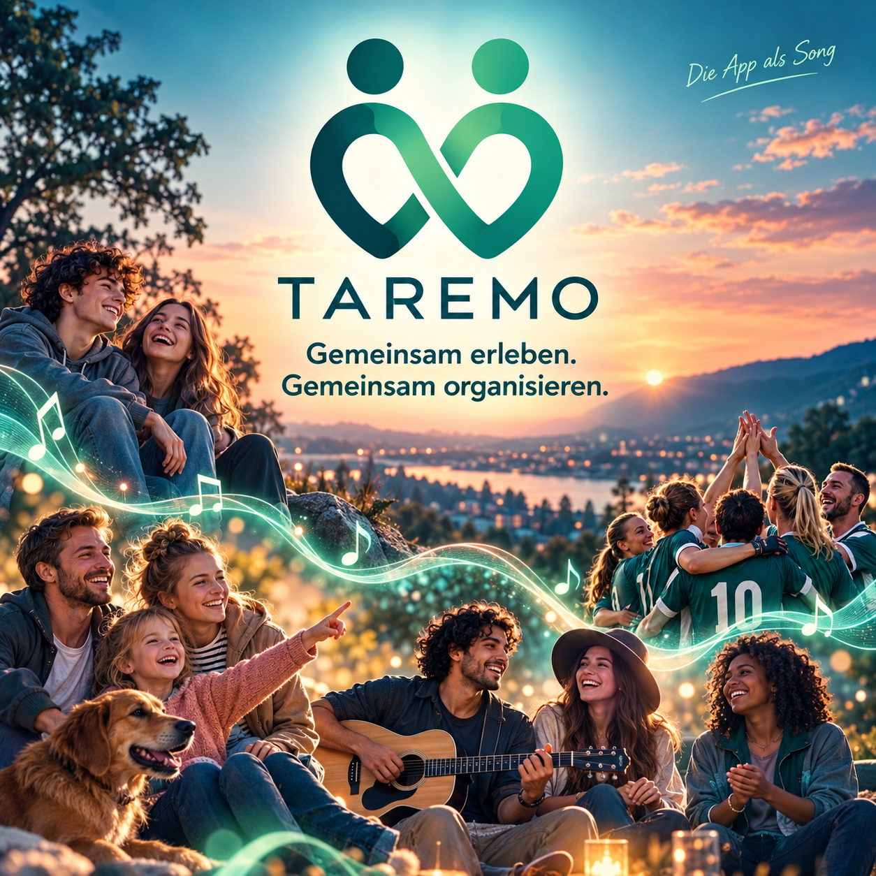 Cover von Die App als Song mit TAREMO und Freunden an einem See.